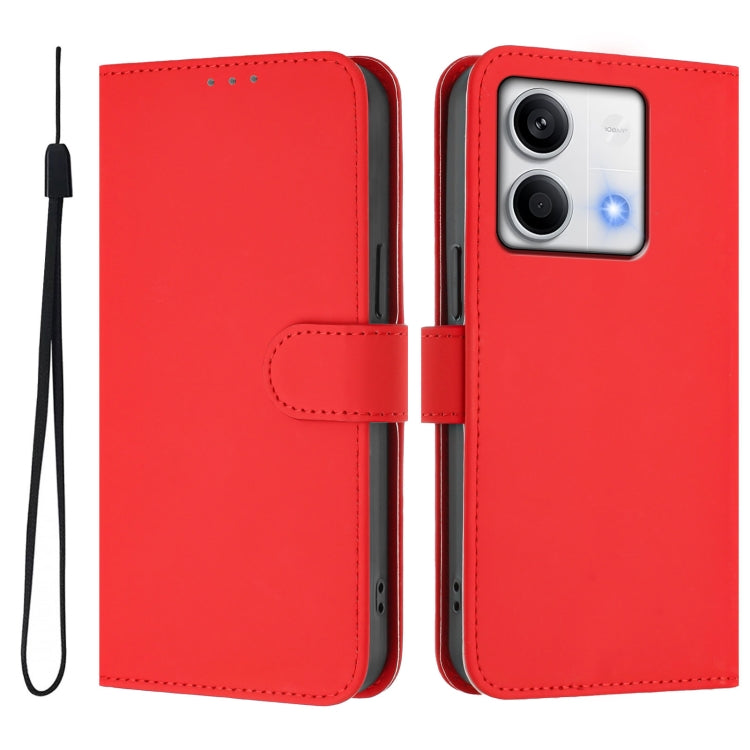 For Redmi Note 13 5G Global Skin Feel Solid Color Leather Phone Case with Lanyard