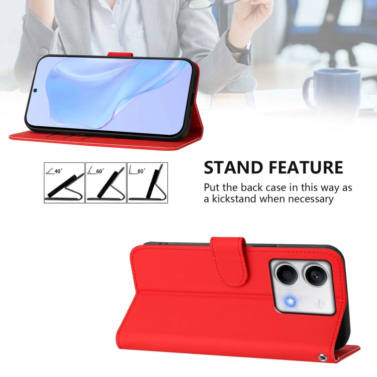 For Redmi Note 13 5G Global Skin Feel Solid Color Leather Phone Case with Lanyard