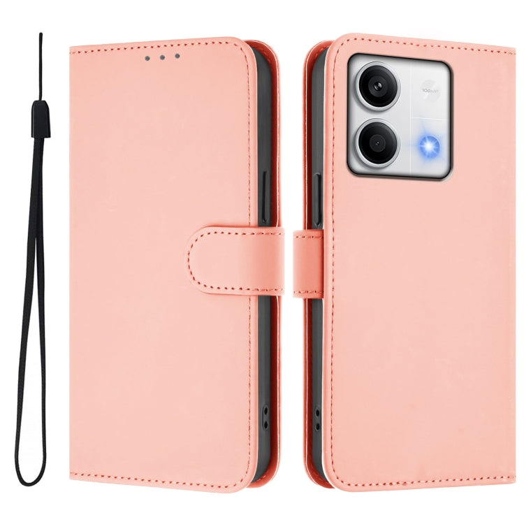 For Redmi Note 13 5G Global Skin Feel Solid Color Leather Phone Case with Lanyard