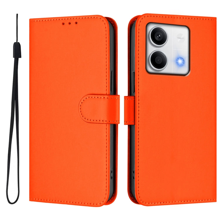 For Redmi Note 13 5G Global Skin Feel Solid Color Leather Phone Case with Lanyard