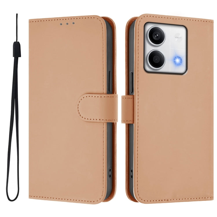 For Redmi Note 13 5G Global Skin Feel Solid Color Leather Phone Case with Lanyard