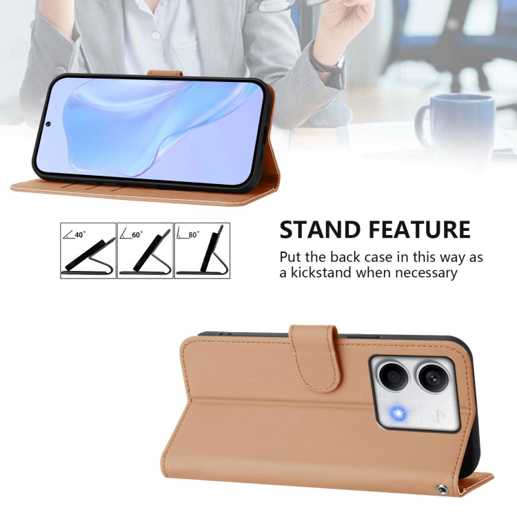 For Redmi Note 13 5G Global Skin Feel Solid Color Leather Phone Case with Lanyard