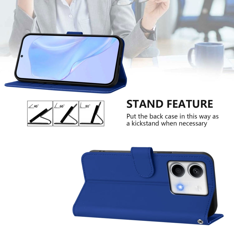 For Redmi Note 13 5G Global Skin Feel Solid Color Leather Phone Case with Lanyard