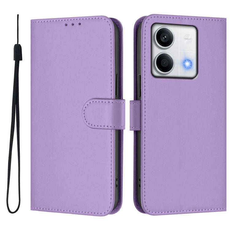 For Redmi Note 13 5G Global Skin Feel Solid Color Leather Phone Case with Lanyard
