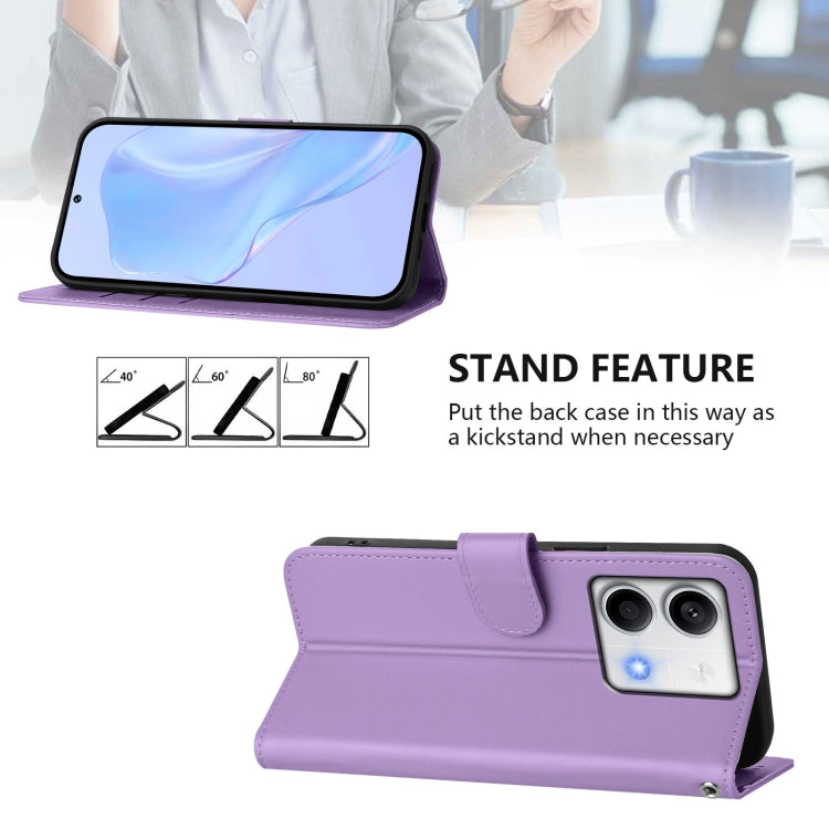 For Redmi Note 13 5G Global Skin Feel Solid Color Leather Phone Case with Lanyard