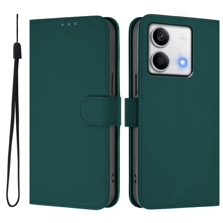 For Redmi Note 13 5G Global Skin Feel Solid Color Leather Phone Case with Lanyard