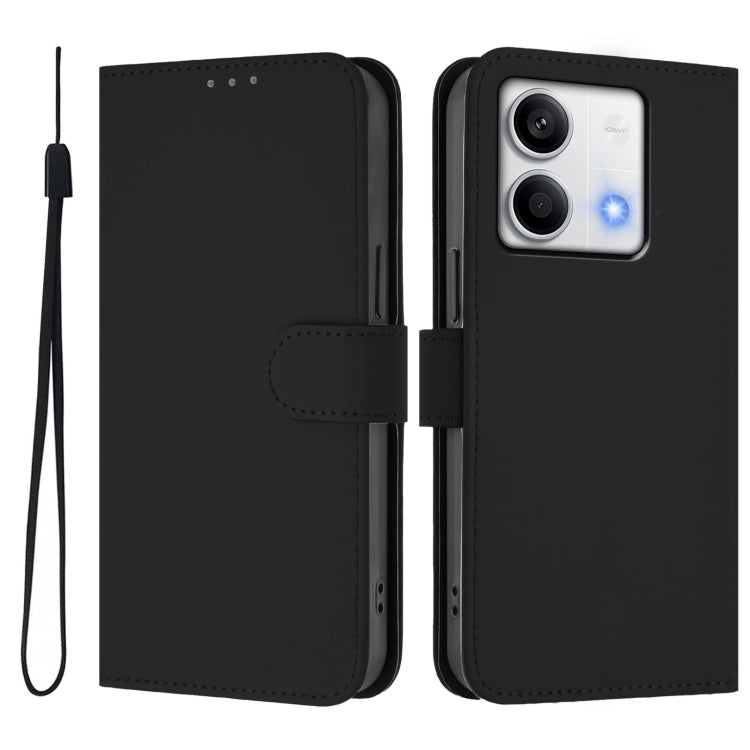 For Redmi Note 13 5G Global Skin Feel Solid Color Leather Phone Case with Lanyard