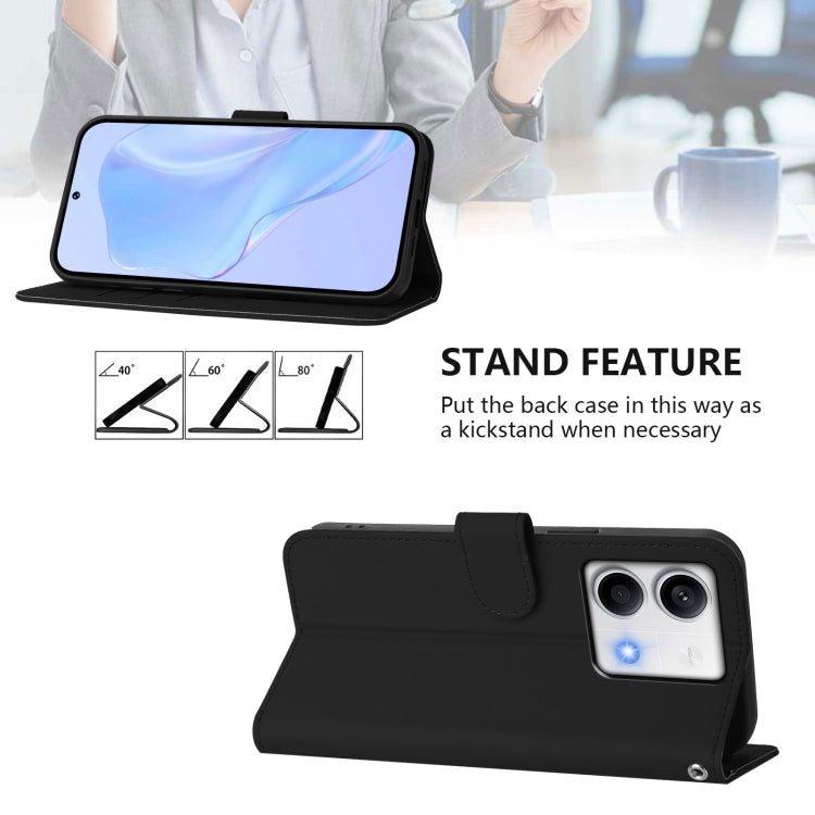 For Redmi Note 13 5G Global Skin Feel Solid Color Leather Phone Case with Lanyard