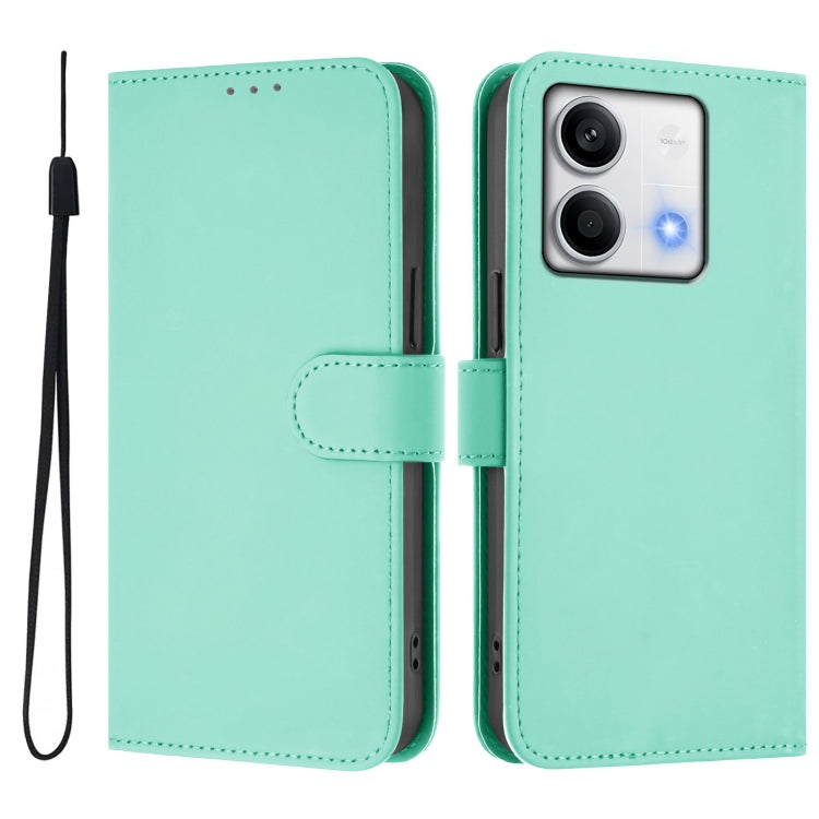 For Redmi Note 13 5G Global Skin Feel Solid Color Leather Phone Case with Lanyard