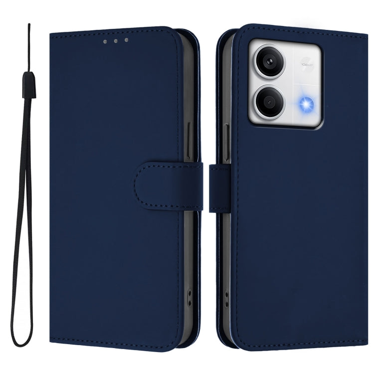 For Redmi Note 13 5G Global Skin Feel Solid Color Leather Phone Case with Lanyard