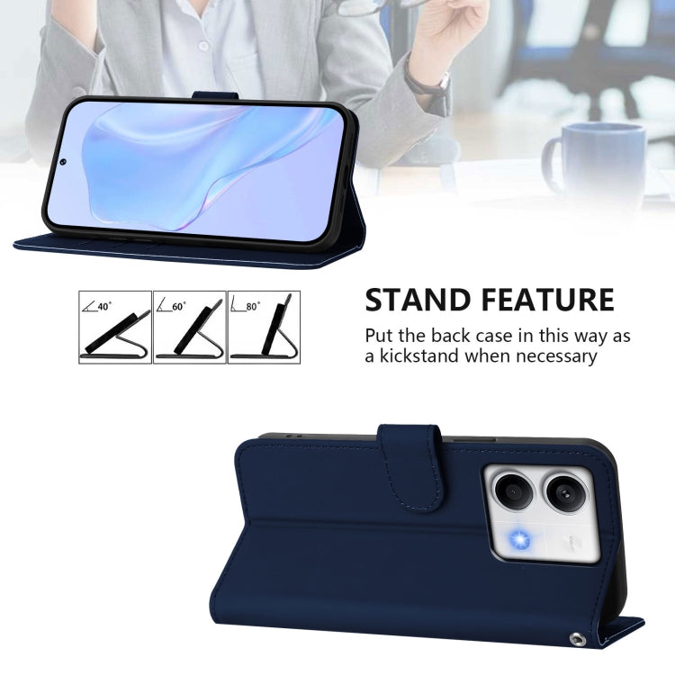 For Redmi Note 13 5G Global Skin Feel Solid Color Leather Phone Case with Lanyard