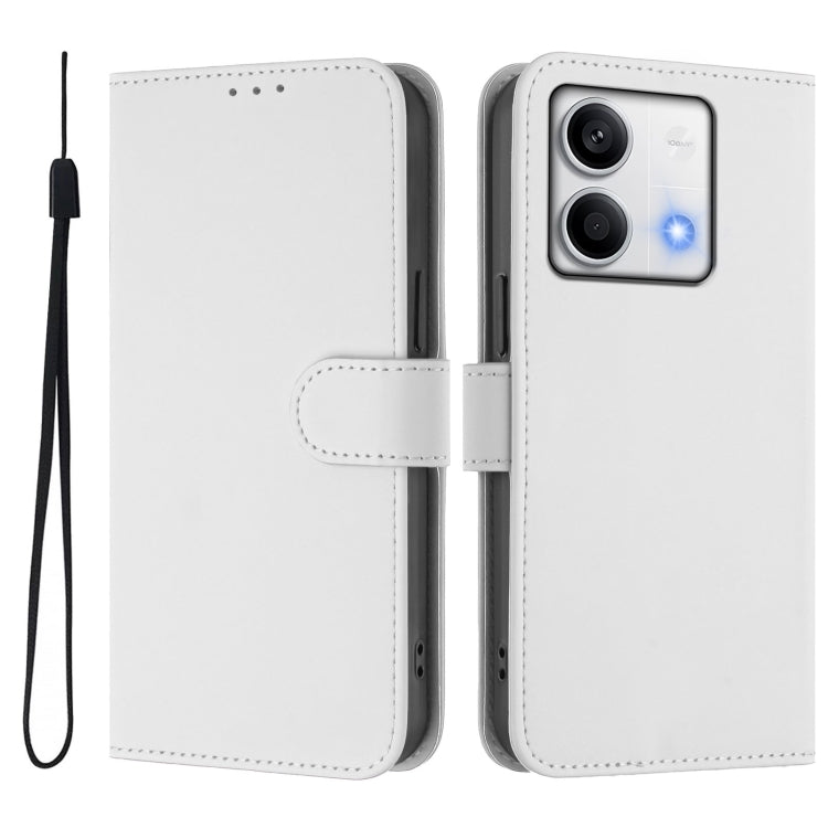 For Redmi Note 13 5G Global Skin Feel Solid Color Leather Phone Case with Lanyard