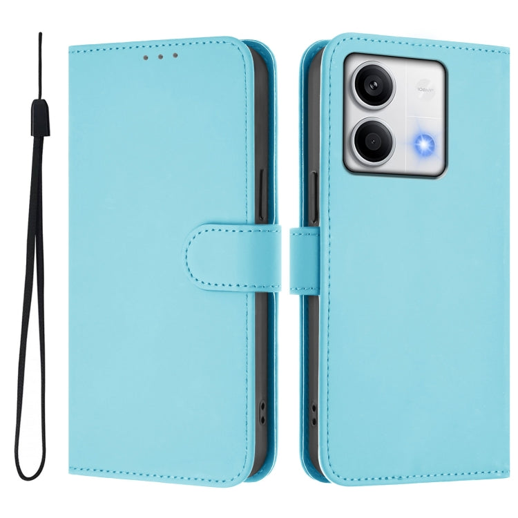 For Redmi Note 13 5G Global Skin Feel Solid Color Leather Phone Case with Lanyard