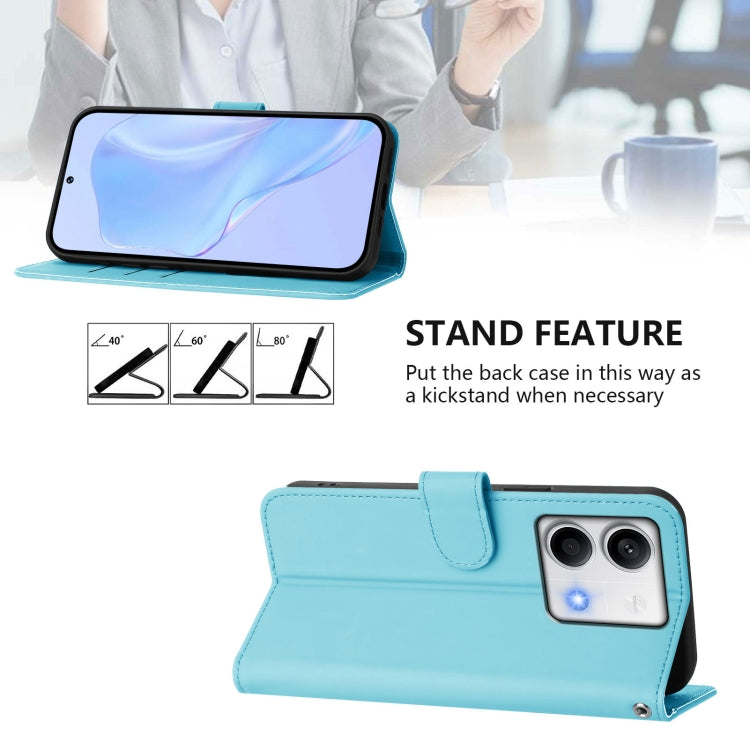 For Redmi Note 13 5G Global Skin Feel Solid Color Leather Phone Case with Lanyard