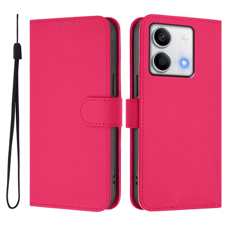 For Redmi Note 13 5G Global Skin Feel Solid Color Leather Phone Case with Lanyard