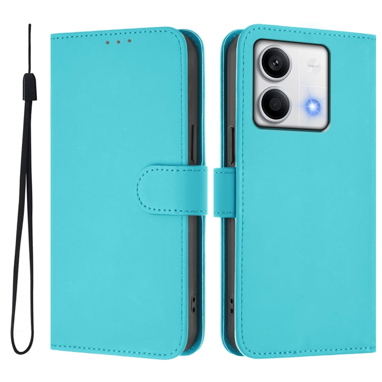 For Redmi Note 13 5G Global Skin Feel Solid Color Leather Phone Case with Lanyard