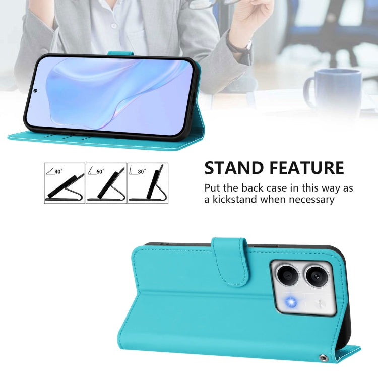 For Redmi Note 13 5G Global Skin Feel Solid Color Leather Phone Case with Lanyard