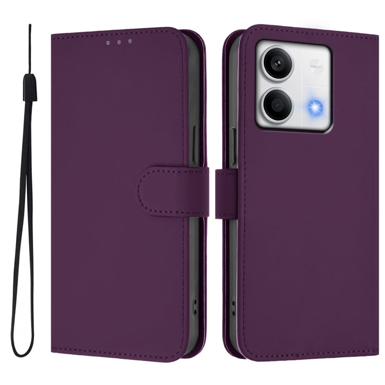 For Redmi Note 13 5G Global Skin Feel Solid Color Leather Phone Case with Lanyard