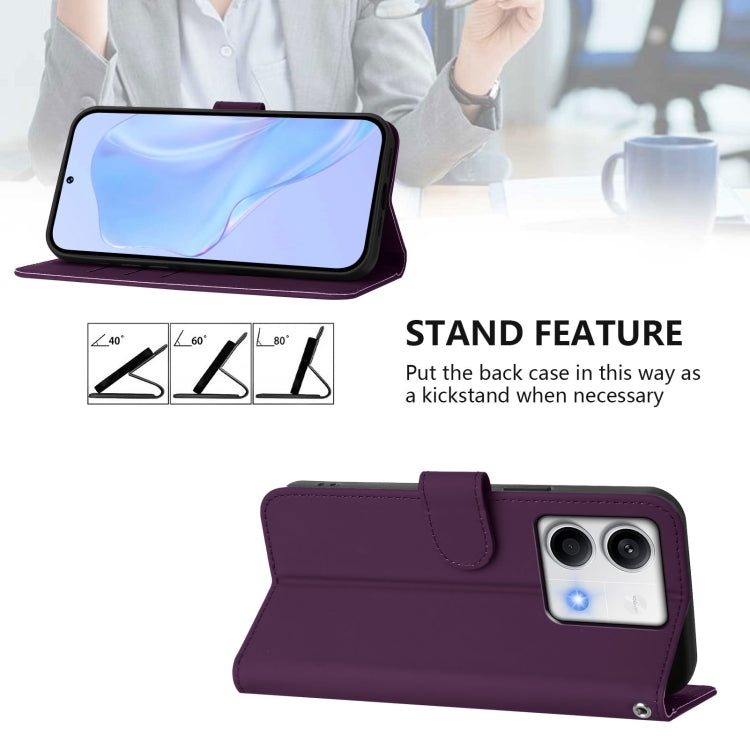 For Redmi Note 13 5G Global Skin Feel Solid Color Leather Phone Case with Lanyard