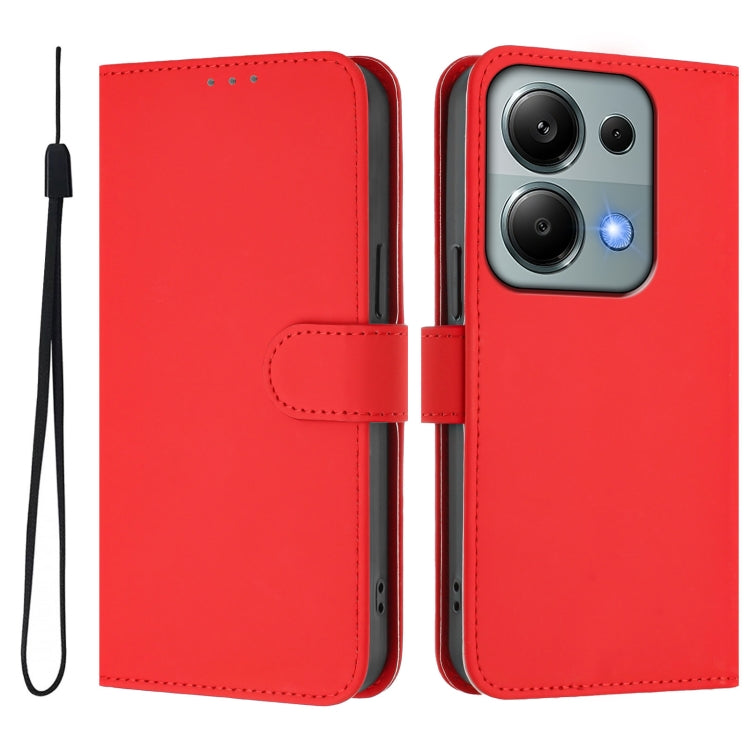 For Redmi Note 13 Pro 4G Global Skin Feel Solid Color Leather Phone Case with Lanyard
