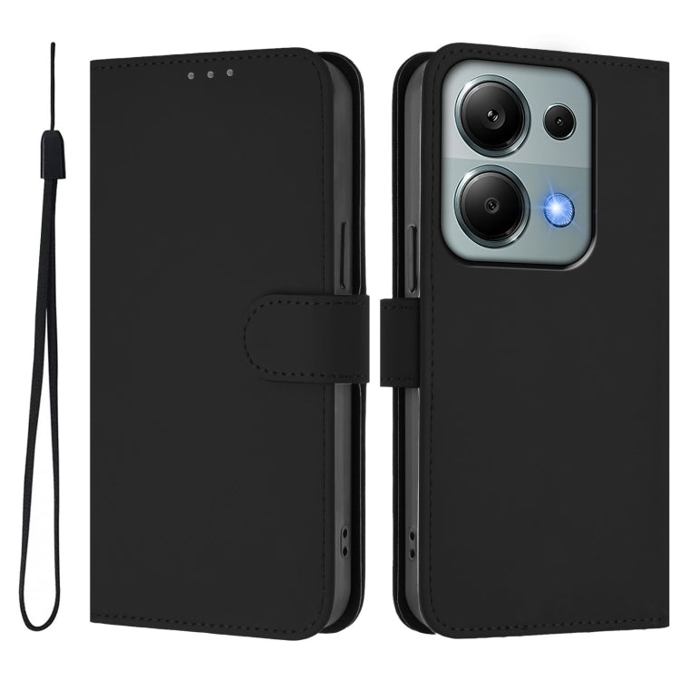 For Redmi Note 13 Pro 4G Global Skin Feel Solid Color Leather Phone Case with Lanyard