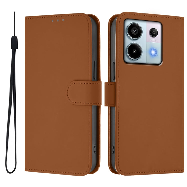 For Redmi Note 13 Pro 5G Global Skin Feel Solid Color Leather Phone Case with Lanyard