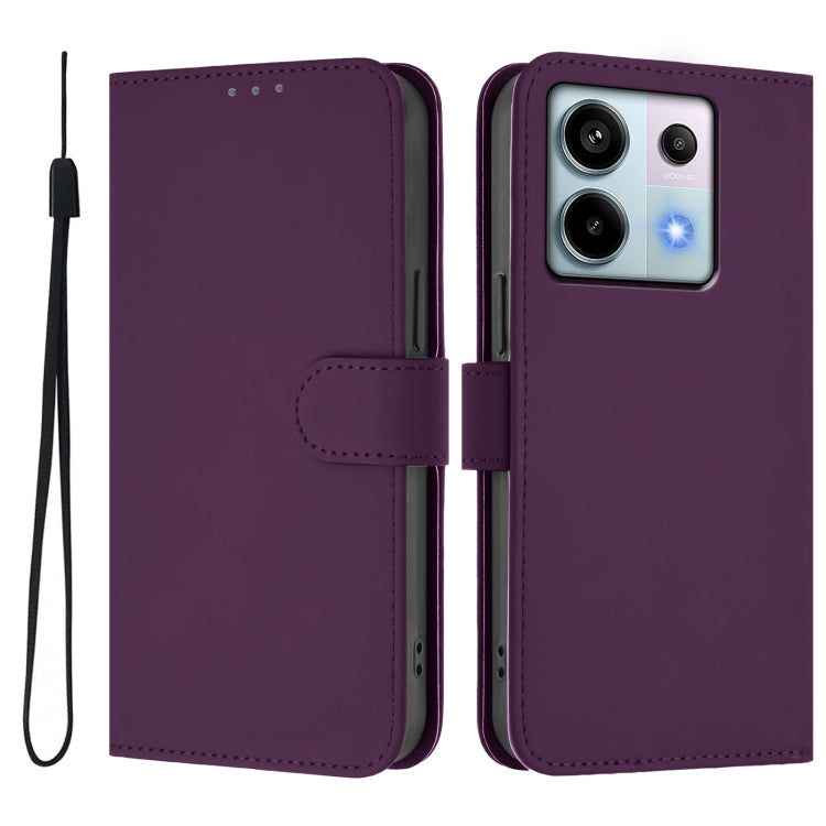 For Redmi Note 13 Pro 5G Global Skin Feel Solid Color Leather Phone Case with Lanyard