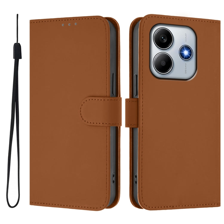 For Redmi Note 14 5G Skin Feel Solid Color Leather Phone Case with Lanyard
