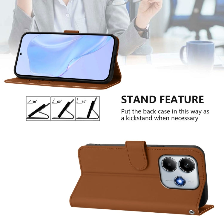 For Redmi Note 14 5G Skin Feel Solid Color Leather Phone Case with Lanyard