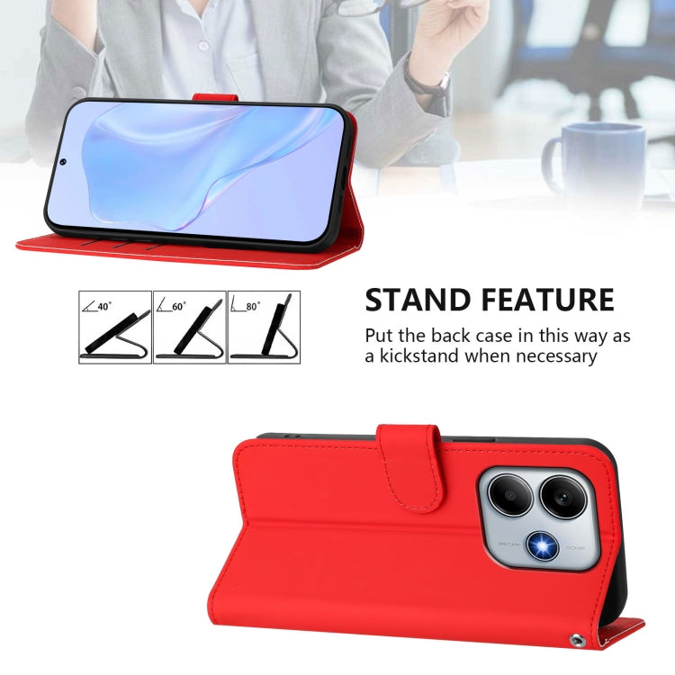 For Redmi Note 14 5G Skin Feel Solid Color Leather Phone Case with Lanyard