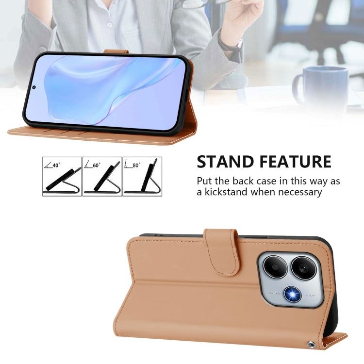 For Redmi Note 14 5G Skin Feel Solid Color Leather Phone Case with Lanyard