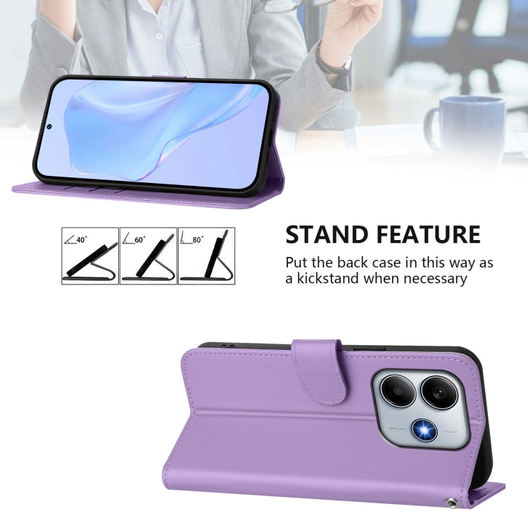 For Redmi Note 14 5G Skin Feel Solid Color Leather Phone Case with Lanyard