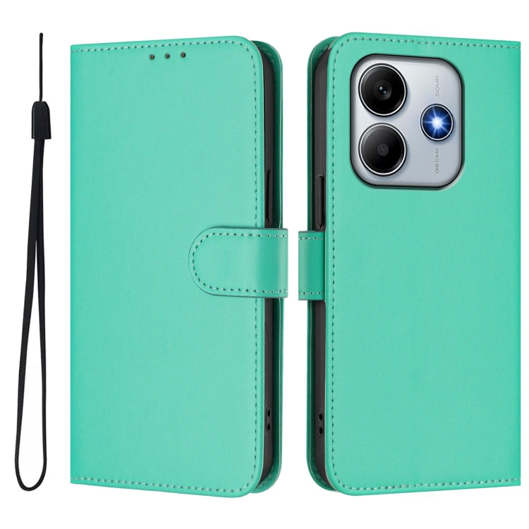 For Redmi Note 14 5G Skin Feel Solid Color Leather Phone Case with Lanyard