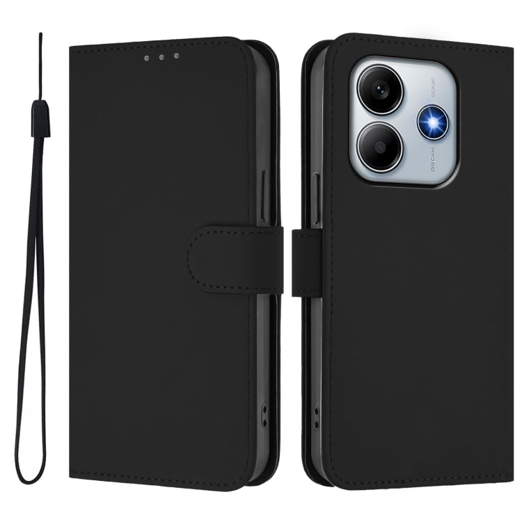 For Redmi Note 14 5G Skin Feel Solid Color Leather Phone Case with Lanyard