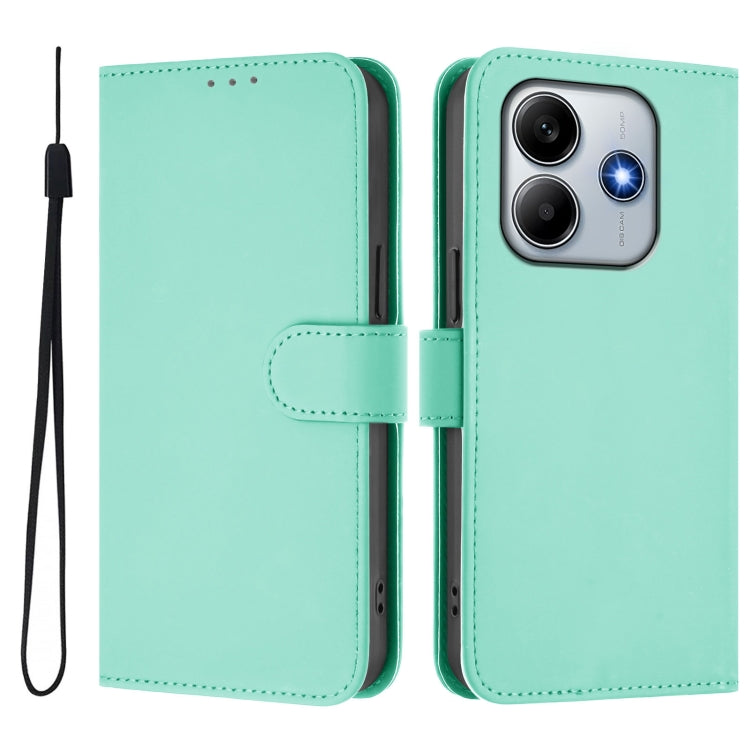 For Redmi Note 14 5G Skin Feel Solid Color Leather Phone Case with Lanyard