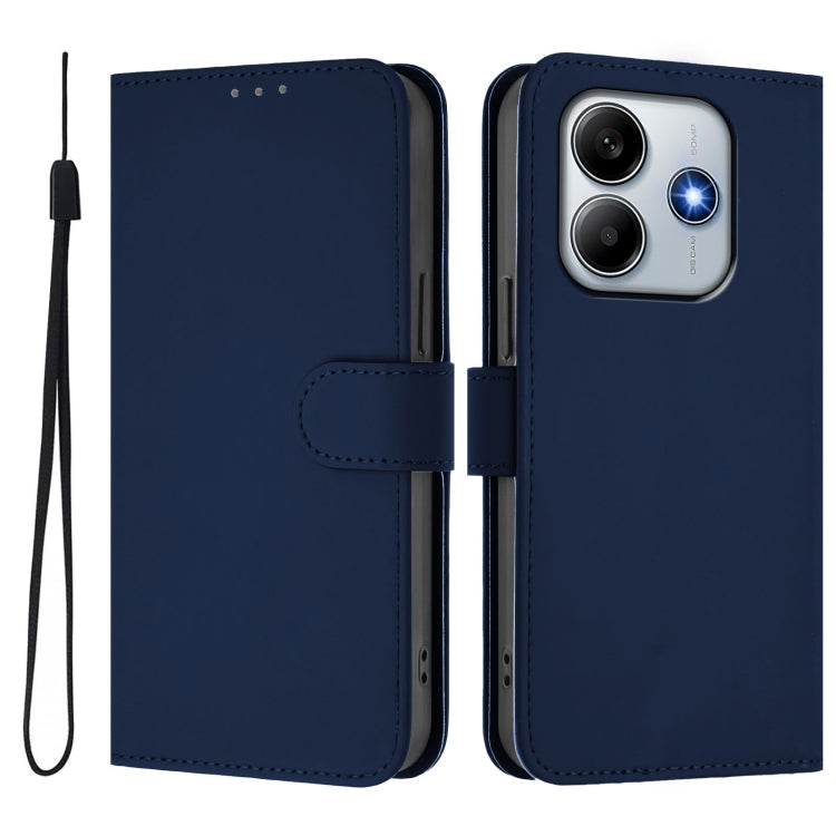 For Redmi Note 14 5G Skin Feel Solid Color Leather Phone Case with Lanyard
