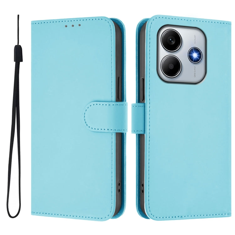 For Redmi Note 14 5G Skin Feel Solid Color Leather Phone Case with Lanyard