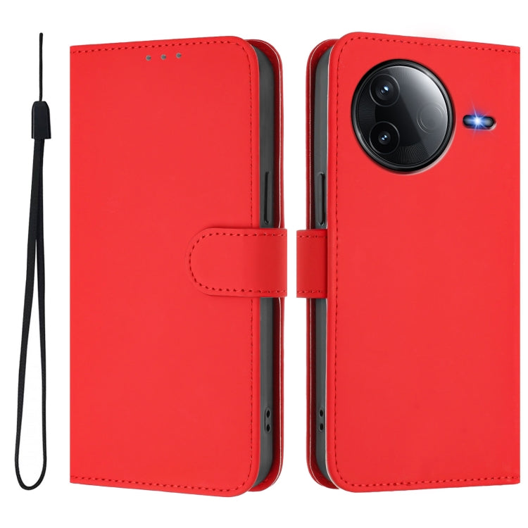 For Redmi K80 / K80 Pro Skin Feel Solid Color Leather Phone Case with Lanyard