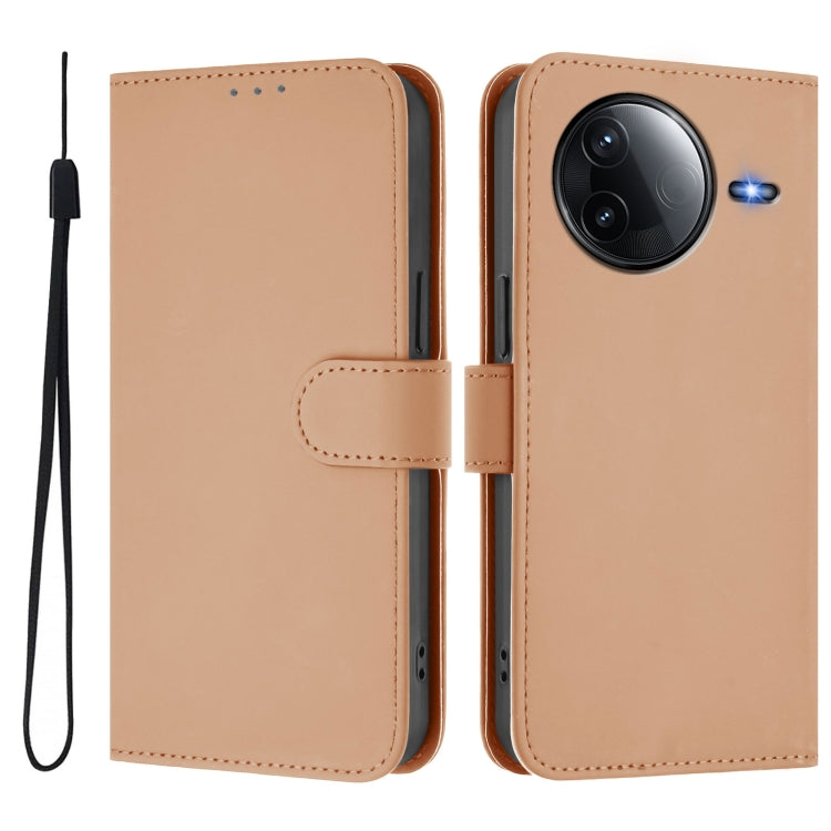 For Redmi K80 / K80 Pro Skin Feel Solid Color Leather Phone Case with Lanyard