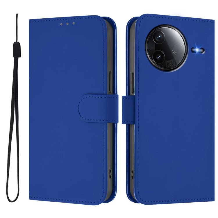 For Redmi K80 / K80 Pro Skin Feel Solid Color Leather Phone Case with Lanyard