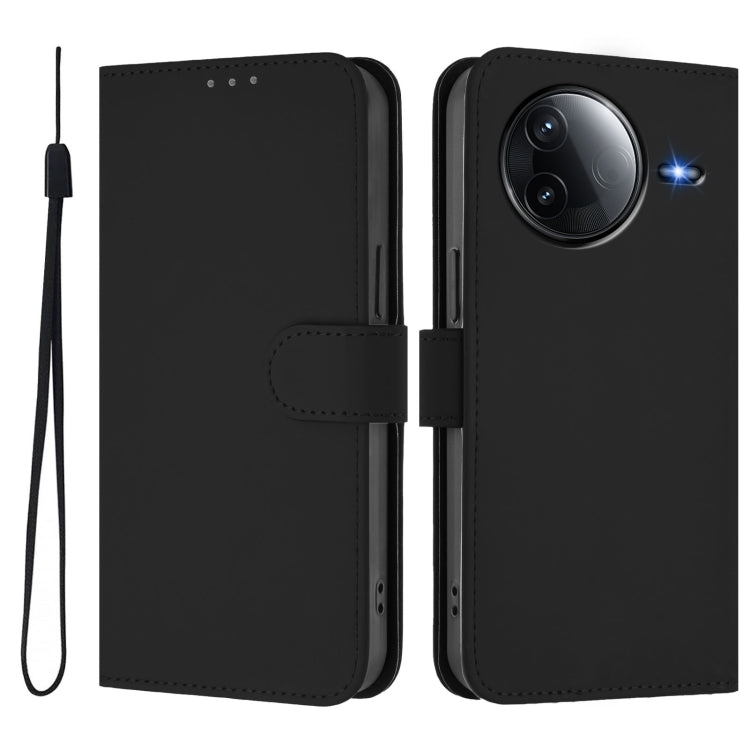 For Redmi K80 / K80 Pro Skin Feel Solid Color Leather Phone Case with Lanyard
