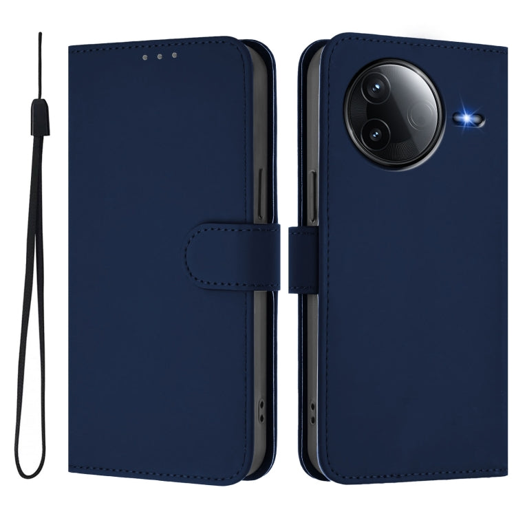 For Redmi K80 / K80 Pro Skin Feel Solid Color Leather Phone Case with Lanyard