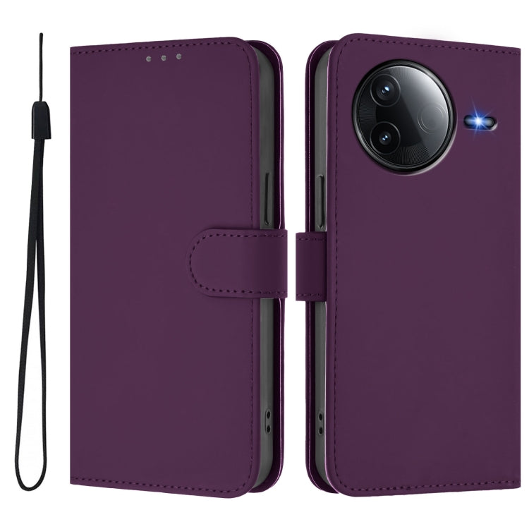 For Redmi K80 / K80 Pro Skin Feel Solid Color Leather Phone Case with Lanyard