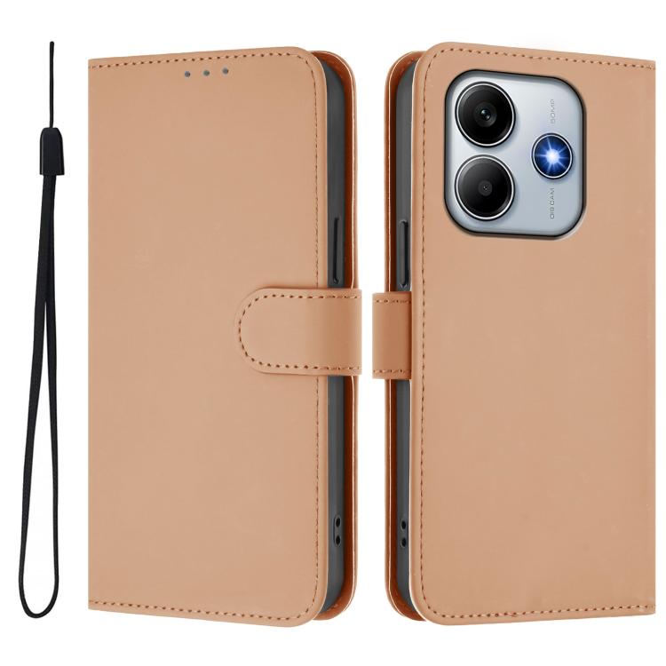 For Redmi Note 14 4G 163.25mm Skin Feel Solid Color Leather Phone Case with Lanyard