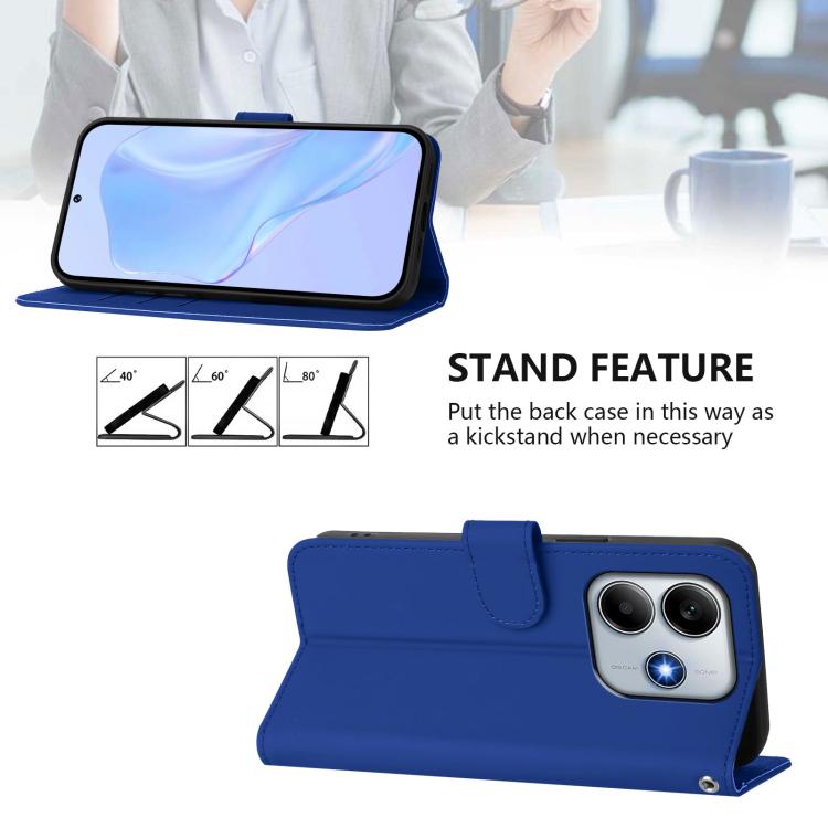For Redmi Note 14 4G 163.25mm Skin Feel Solid Color Leather Phone Case with Lanyard