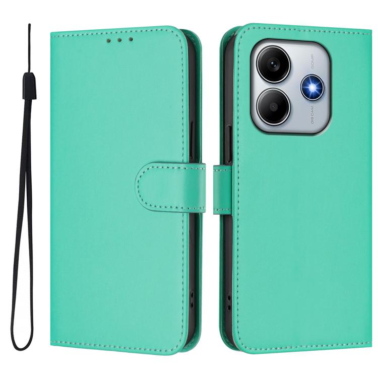 For Redmi Note 14 4G 163.25mm Skin Feel Solid Color Leather Phone Case with Lanyard