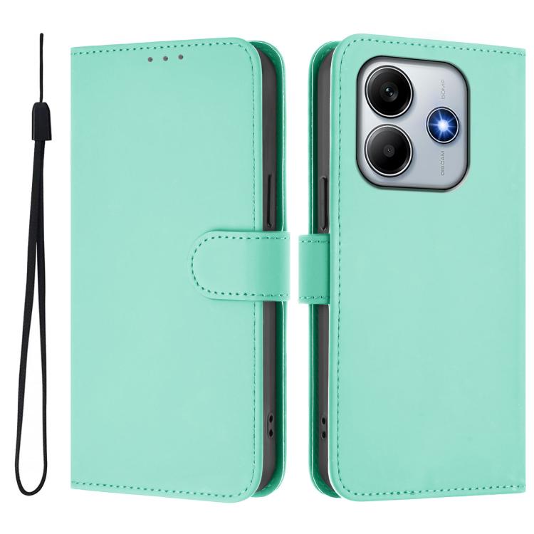 For Redmi Note 14 4G 163.25mm Skin Feel Solid Color Leather Phone Case with Lanyard