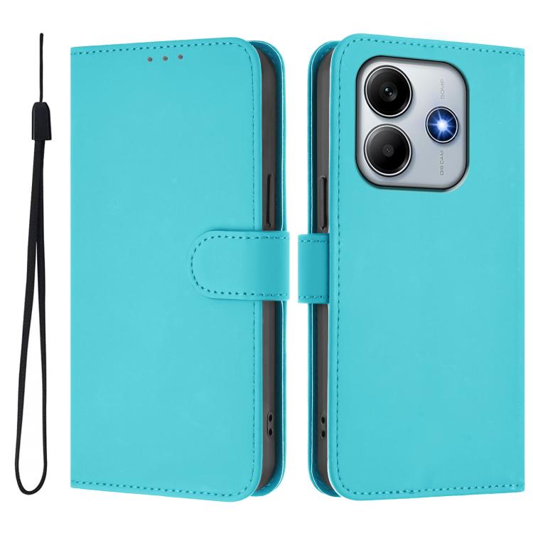 For Redmi Note 14 4G 163.25mm Skin Feel Solid Color Leather Phone Case with Lanyard