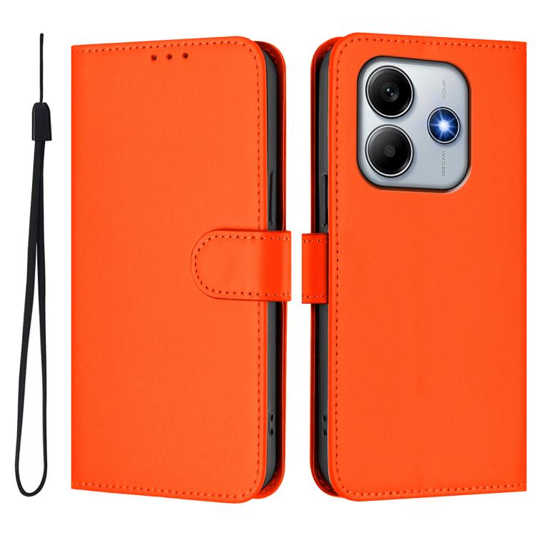 For Redmi Note 14 5G Global Skin Feel Solid Color Leather Phone Case with Lanyard