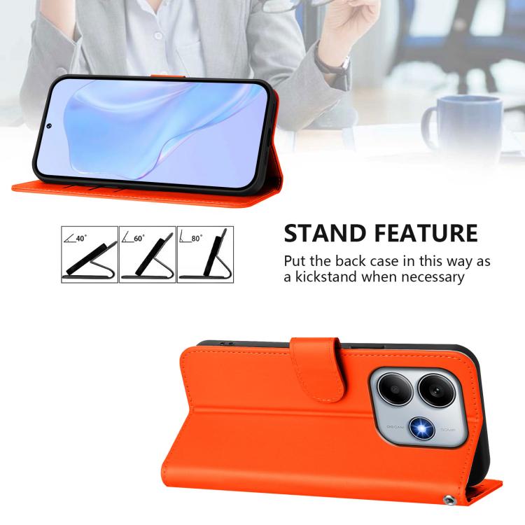 For Redmi Note 14 5G Global Skin Feel Solid Color Leather Phone Case with Lanyard